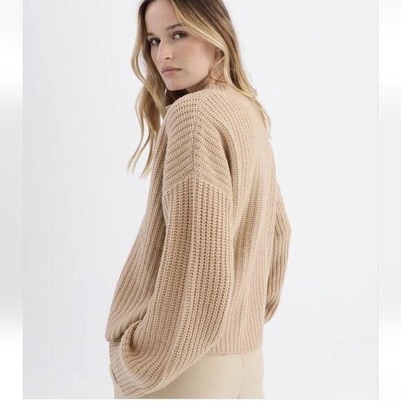 Something Navy Henley Sweater Cashmere Blend Camel Size S - Picture 2 of 7